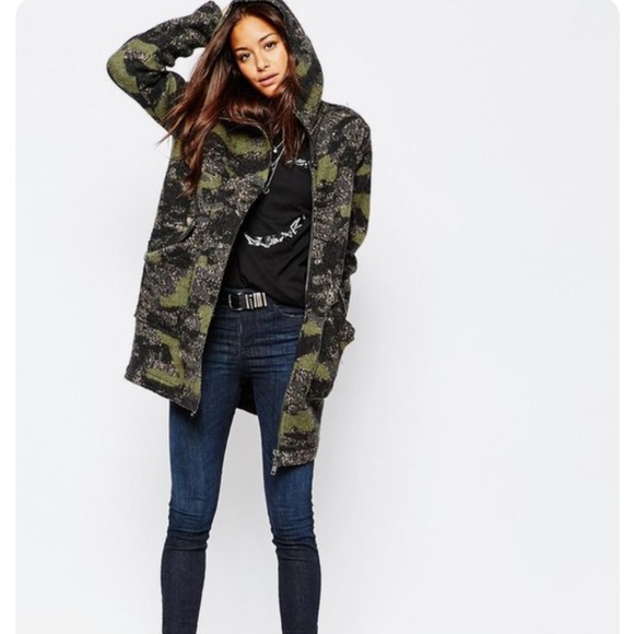 DIESEL Wool Hooded Camo Wool Blend Coat Size L - Picture 14 of 15